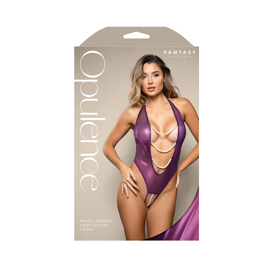 OPULENCE Pearl Draped Crotchless Teddy - - M/L Size