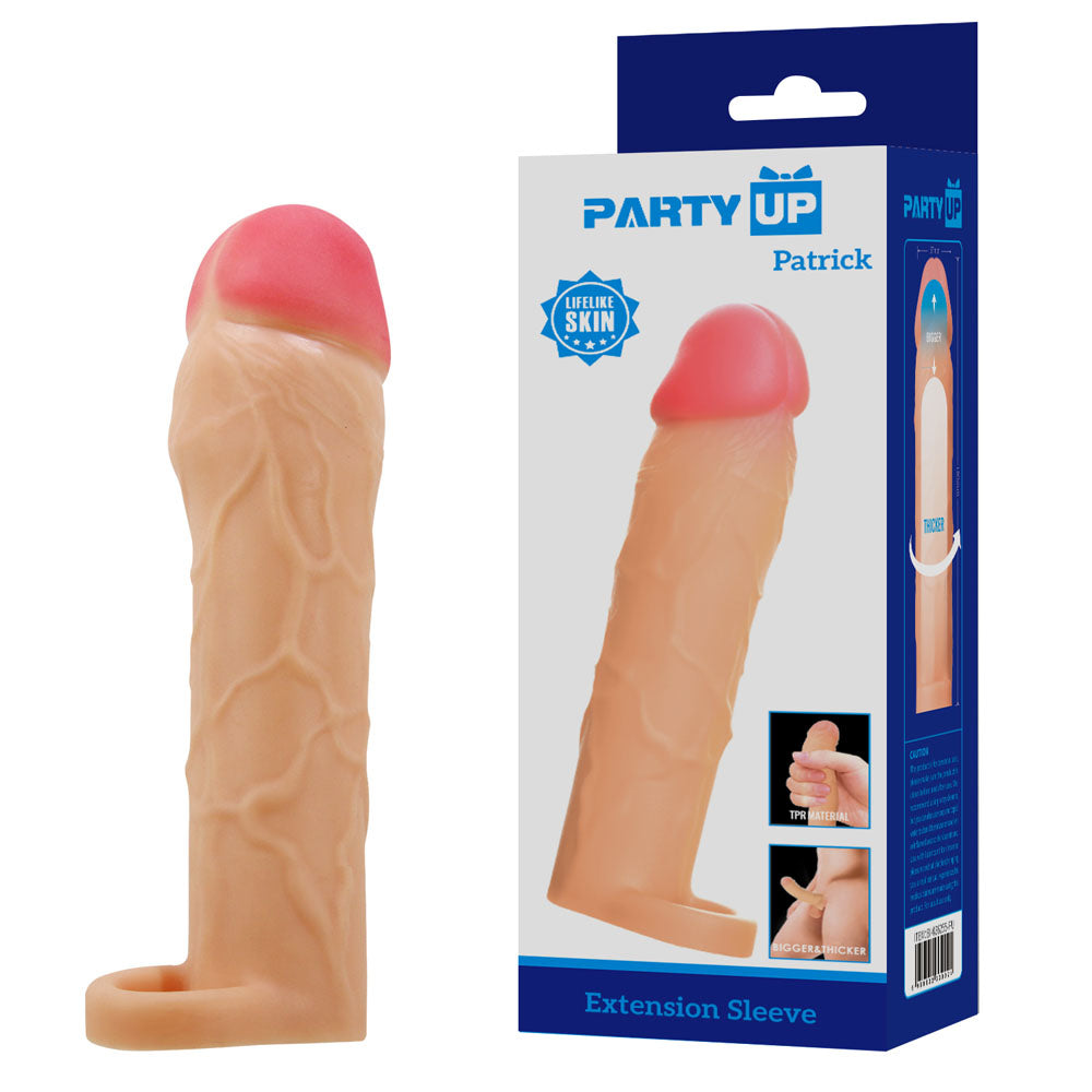 Party Up PATRICK 2 Inch Extender Sleeve - 2 Inch Penis Extender Sleeve with Ball Strap