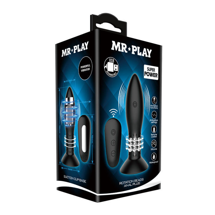 MR PLAY Rotation Beads Anal Plug - USB Rechargeable Beaded Butt Plug with Wireless Remote