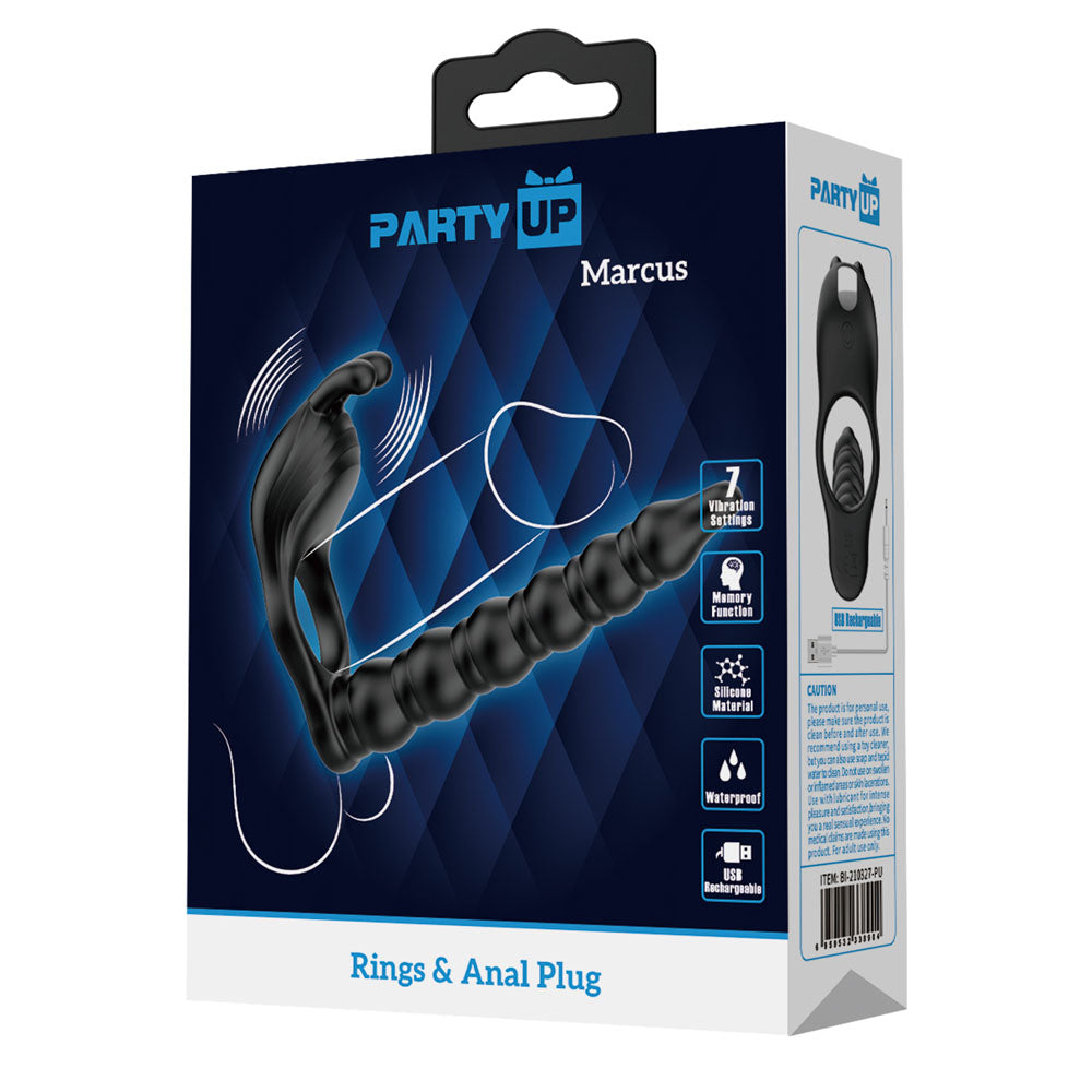 Party Up MARCUS Ring & Anal Plug - USB Rechargeable Vibrating Cock Ring with Double Penetrator