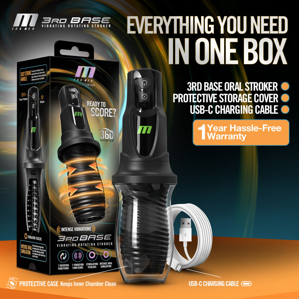 M For Men - 3rd Base - USB Rechargeable Vibrating & Rotating Auto Stroker