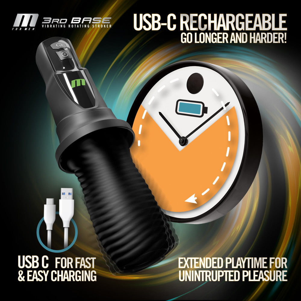 M For Men - 3rd Base - USB Rechargeable Vibrating & Rotating Auto Stroker