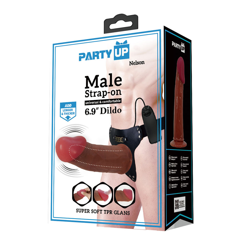 Party Up NELSON Vibrating Strap-On - 17.5 cm Vibrating Hollow Strap-On