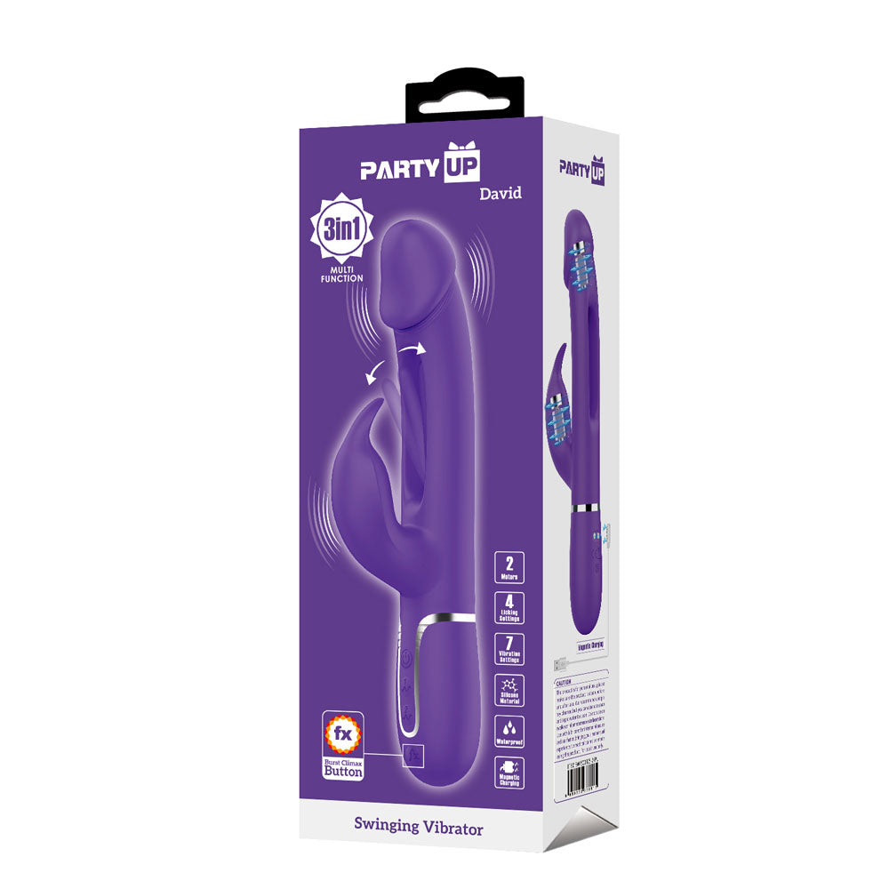 Party Up DAVID Swinging Vibe - - 23.2 cm USB Rechargeable Rabbit Vibrator with Flicking Arm