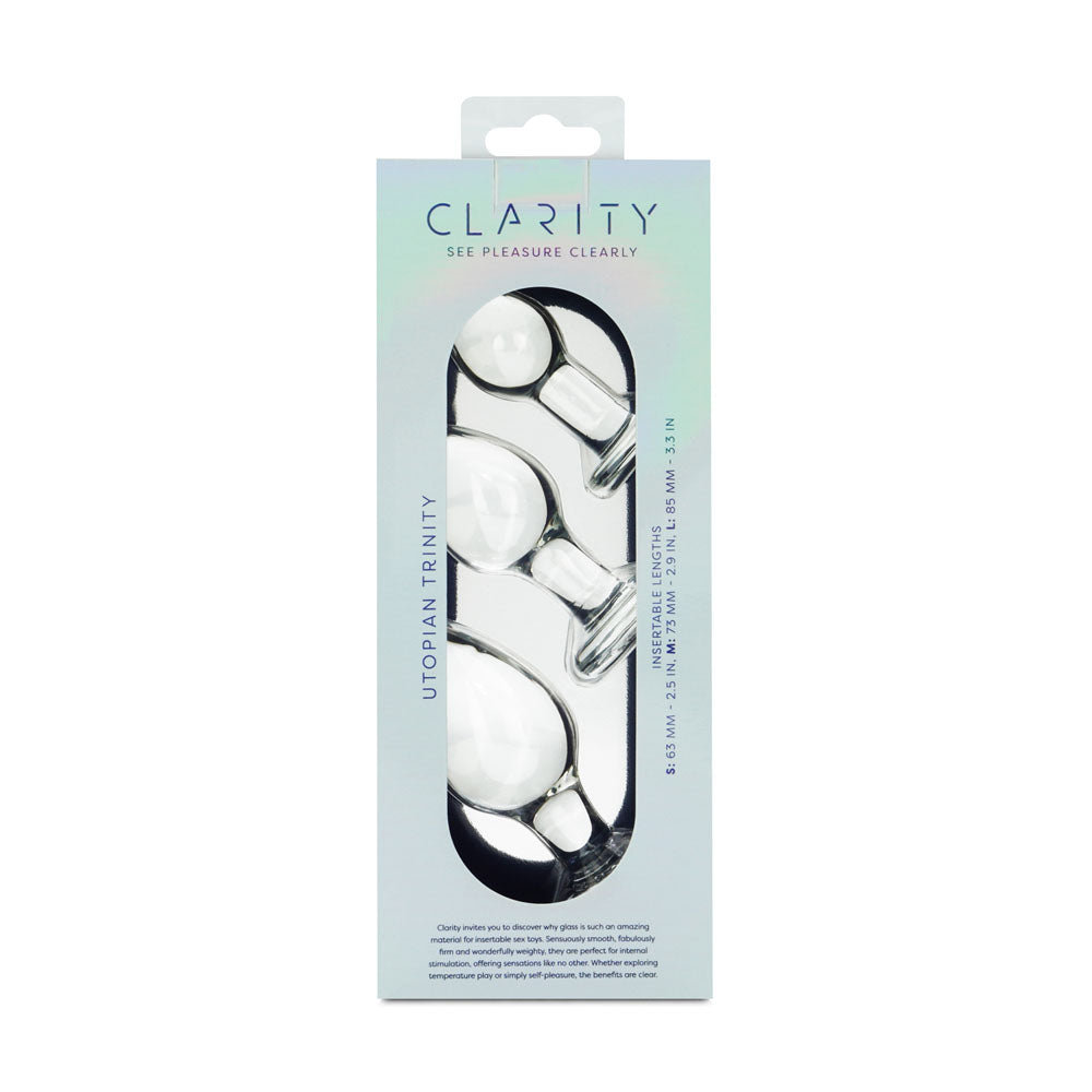 Clarity - Utopian Trinity - Glass Butt Plugs - Set of 3 Sizes
