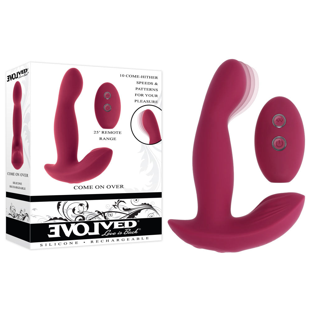 Evolved COME ON OVER - Burgundy 15.9 cm USB Rechargeable Vibrator with Wireless Remote