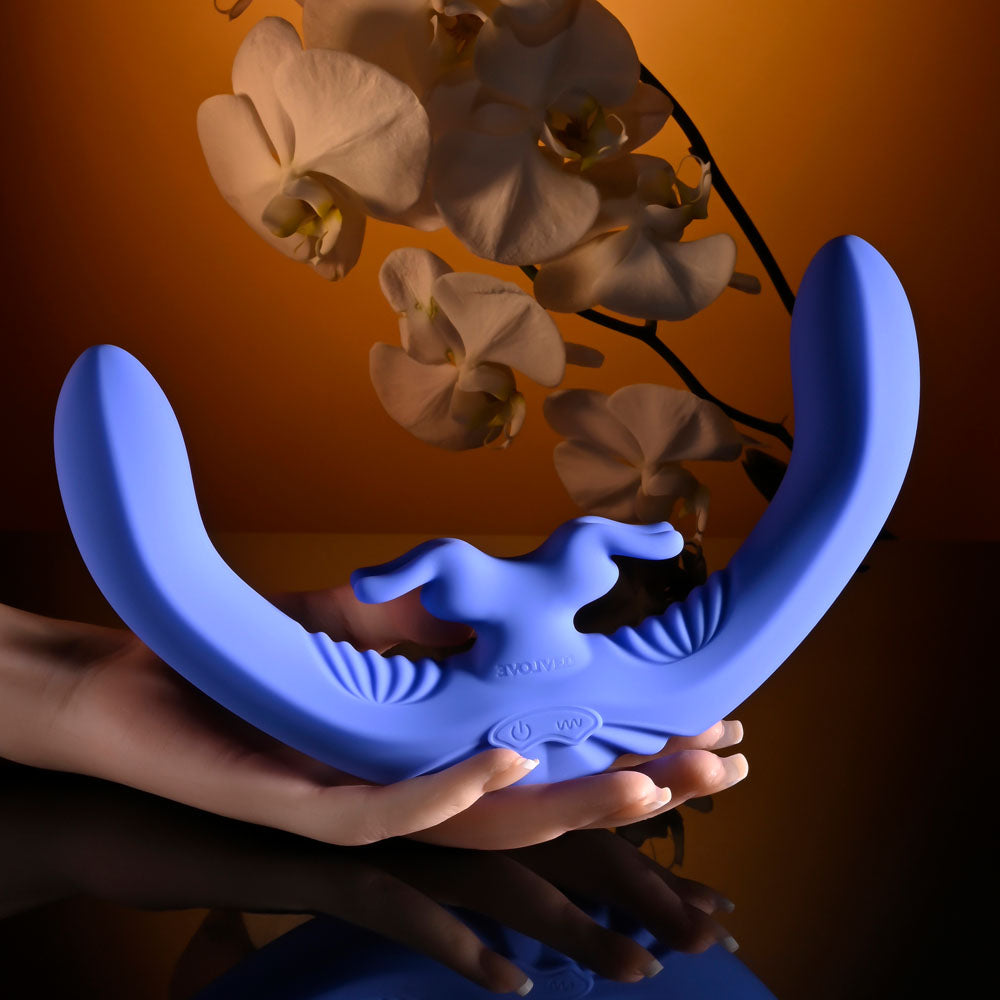 Evolved LOVEBIRDS - 20.8 cm USB Rechargeable Double-Ended Rabbit Vibrator with Remote