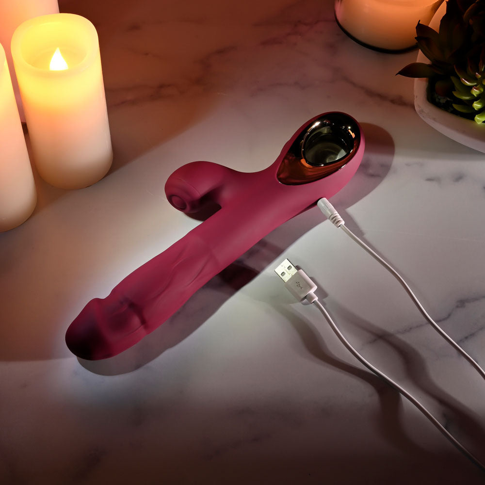 Evolved BURSTING WITH PLEASURE - 25.4 cm USB Rechargeable Vibrator with Tapping Clitoral Stimulator