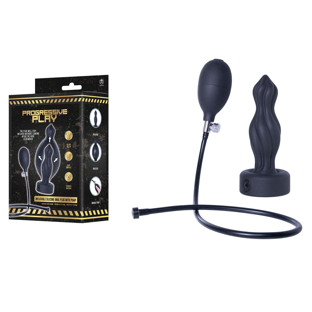 Progressive Play - Inflatable Silicone Anal Plug with Pump - 16.5 cm Inflatable Butt Plug