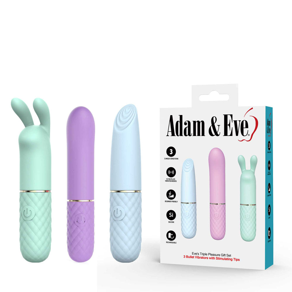 Adam & Eve TRIPLE PLEASURES - USB Rechargeable Vibrators - Set of 3
