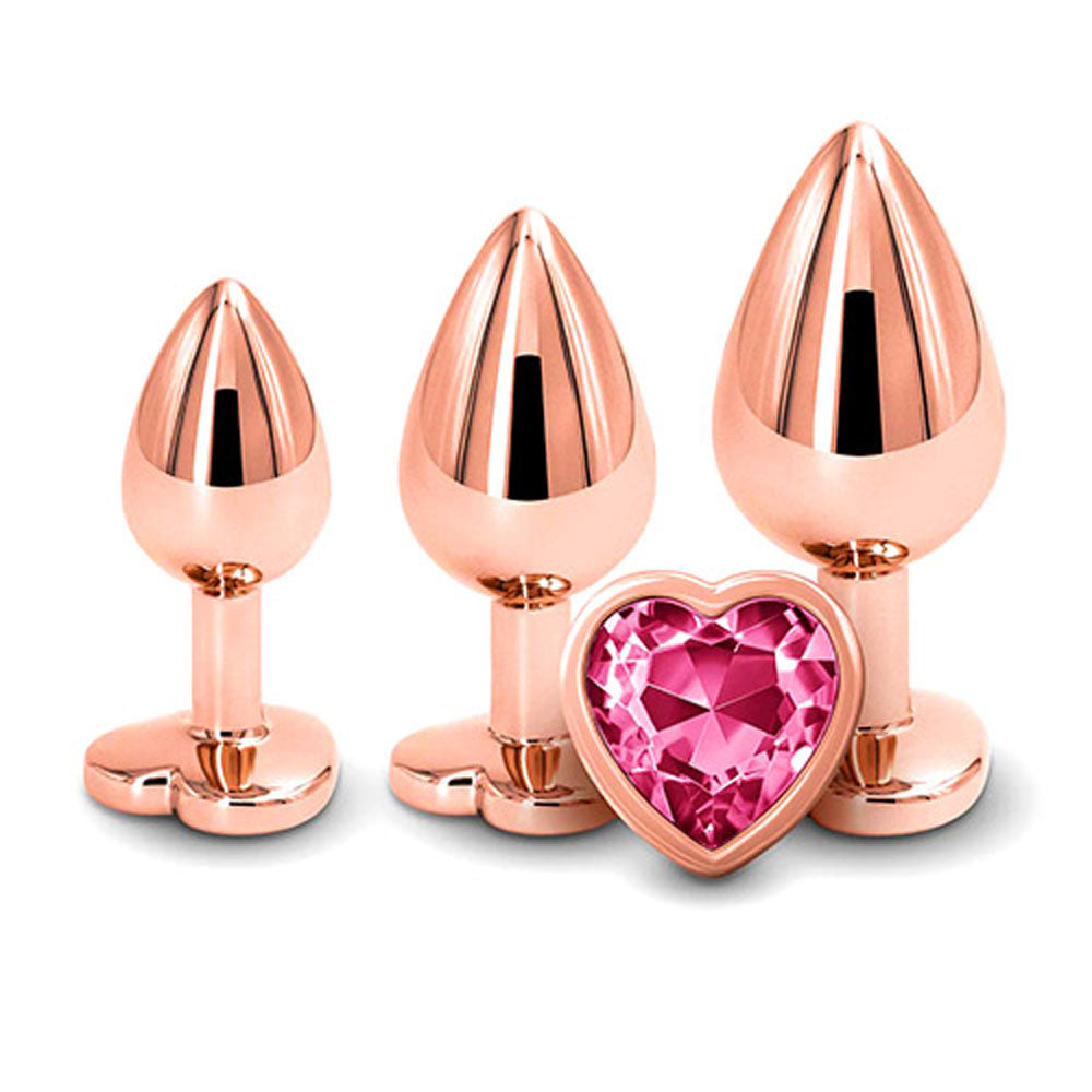 Adam & Eve HEART GEM ANAL TRAINING SET - Metal Anal Plugs with Pink Gem Bases - Set of 3 Sizes