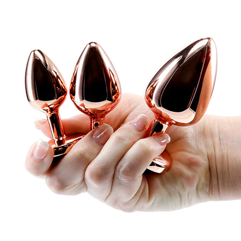 Adam & Eve HEART GEM ANAL TRAINING SET - Metal Anal Plugs with Pink Gem Bases - Set of 3 Sizes
