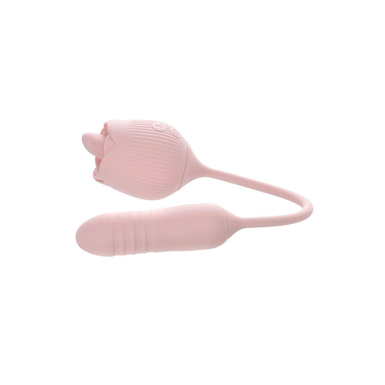 Adam & Eve THRUST & TICKLE Rose Vibrator - USB Rechargeable Flickering Rose Stimulator with Thrusting Bullet