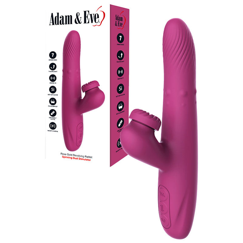 Adam & Eve ROSE GOLD REVOLVING RABBIT - 22.5 cm USB Rechargeable Spinning & Thrusting Rabbit Vibrator