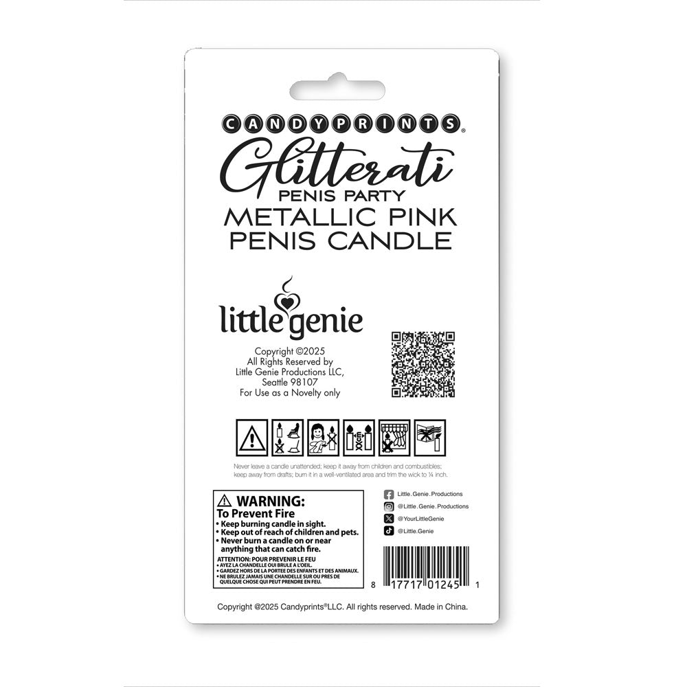 Glitterati Metallic Pink Penis Candle - 10 cm Penis Party Candle