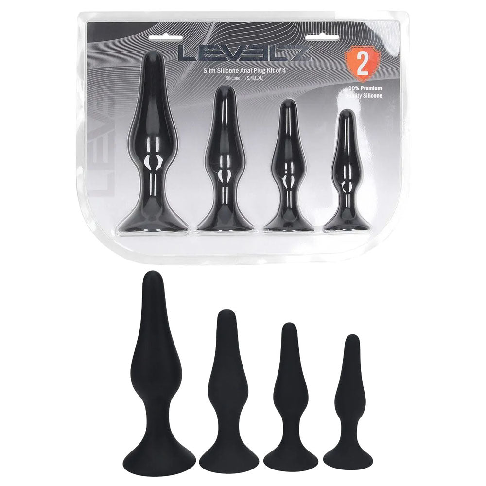 LEVELZ Slim Silicone Anal Plug Kit of 4 - Butt Plugs - Set of 4 Sizes