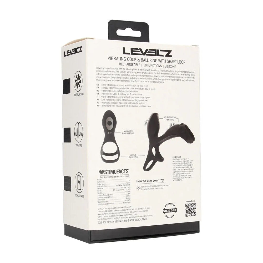 LEVELZ Vibrating Cock & Ball Ring with Shaft Loop - USB Rechargeable Vibrating Cock & Ball Rings