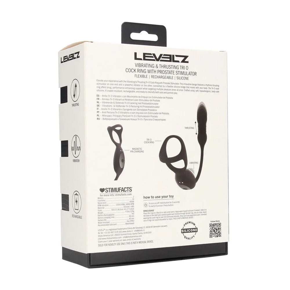 LEVELZ Vibrating & Thrusting TriO Cock Ring with Prostate Stimulator - USB Rechargeable Vibrating Cock Ring with Thrusting Prostate Plug