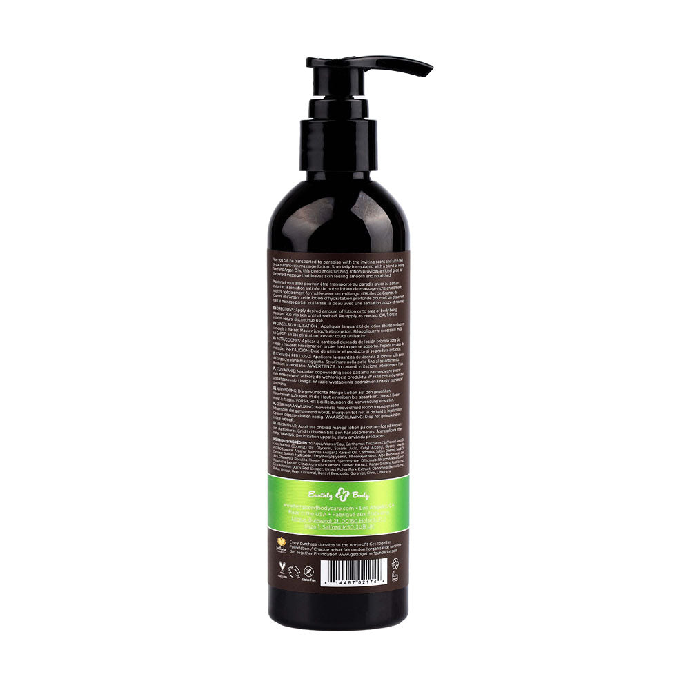 Hemp Seed Massage Lotion - Naked In The Woods ( Tea & Ginger) Scented - 237 ml Bottle