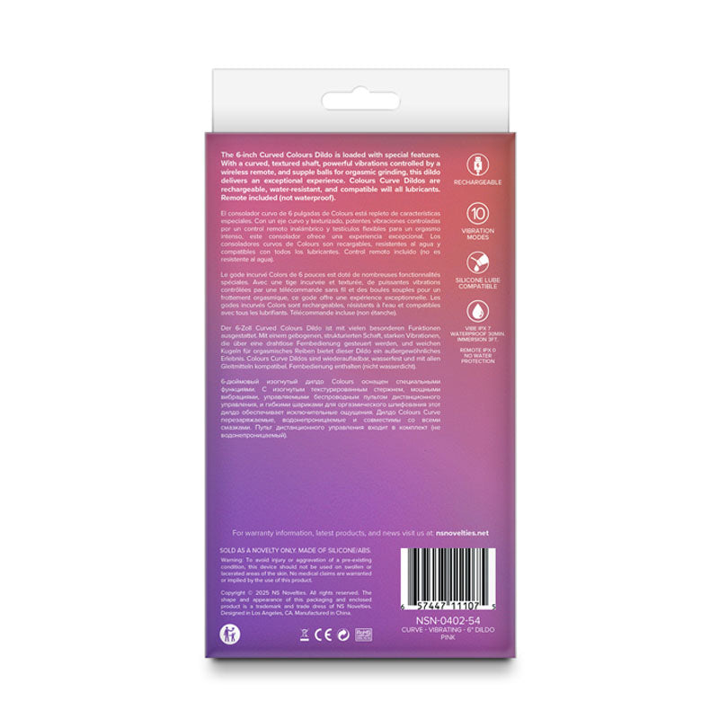 Colours Curve - Vibrating 6'' Dildo - - 16.4 cm USB Rechargeable Vibrating Dildo with Wireless Remote