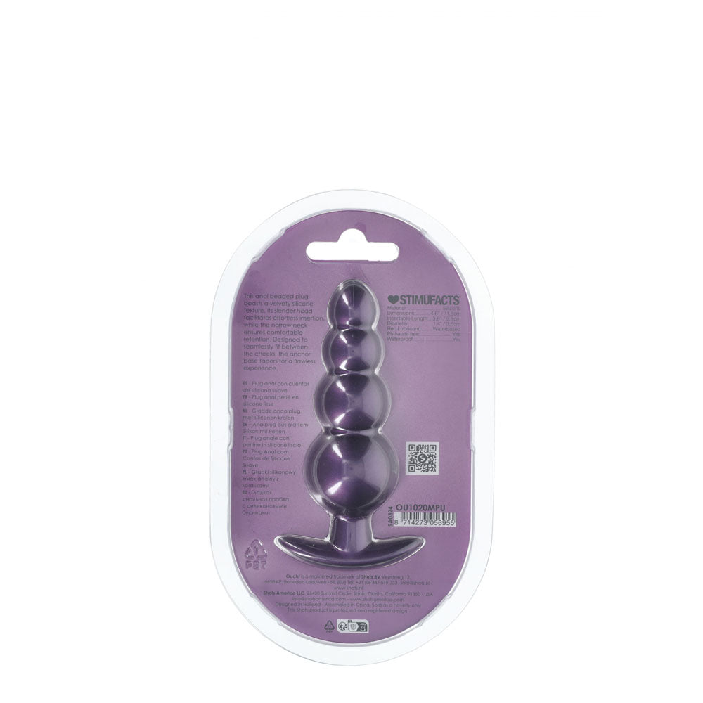 OUCH! Beaded Anal Plug - Metallic - Metallic 11.7 cm Butt Plug