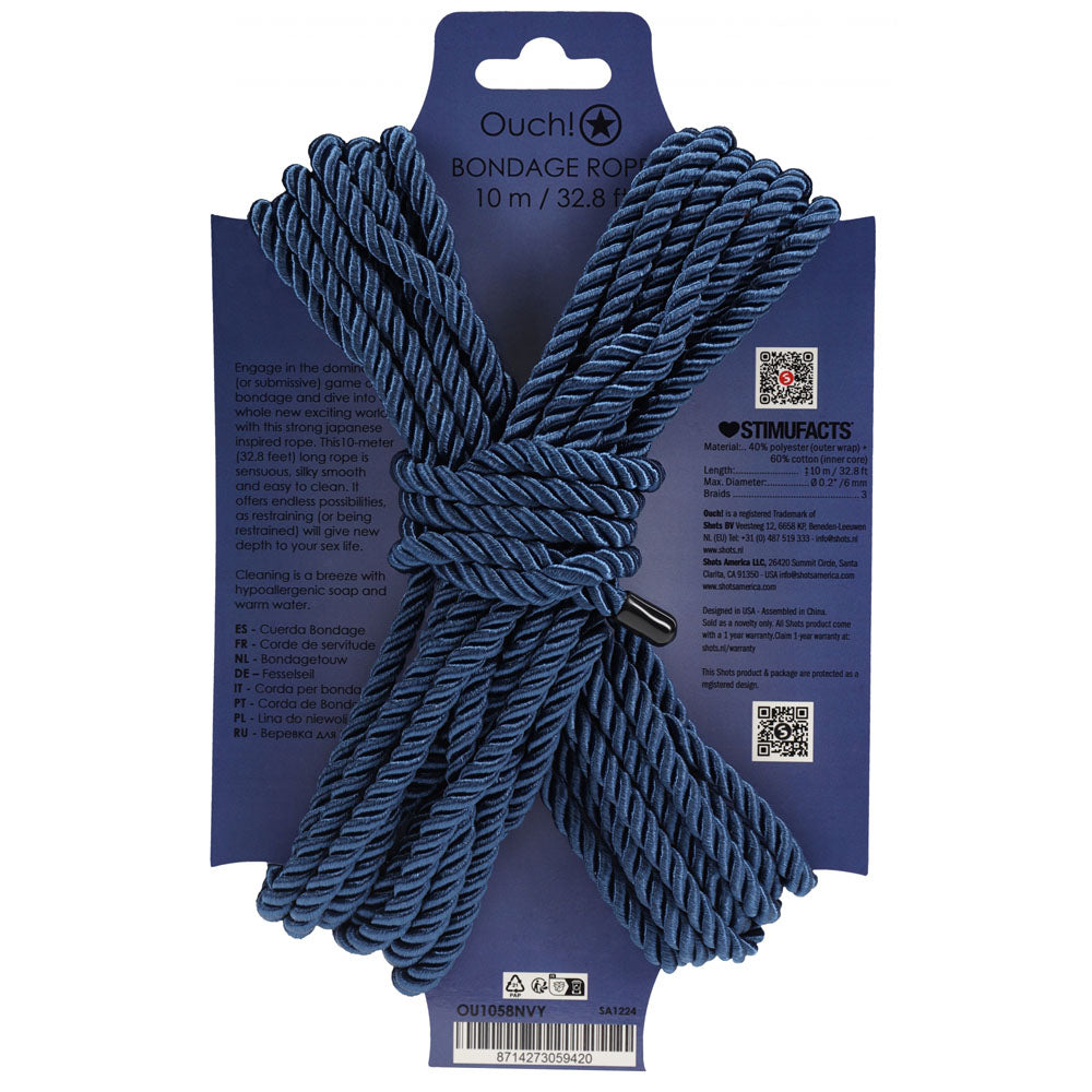 OUCH! Bondage Rope - 10 M - Navy - Navy Nylon Bondage Rope - 10 metre Length