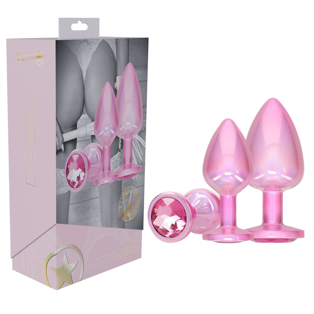 OUCH! Paris Collection - Metal Anal Plug Set - - Metallic Butt Plugs with Gem Bases - Set of 3 Sizes
