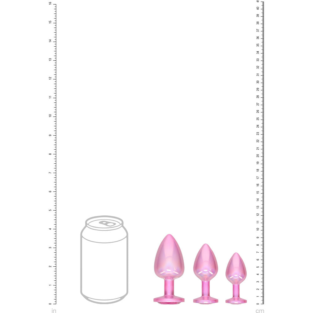 OUCH! Paris Collection - Metal Anal Plug Set - - Metallic Butt Plugs with Gem Bases - Set of 3 Sizes