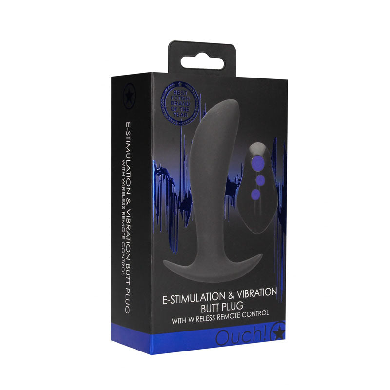 OUCH! e-Stim & Vibrating Butt Plug with Wireless Remote - 12.3 cm USB Rechargeable Vibrating Butt Plug with e-Stim