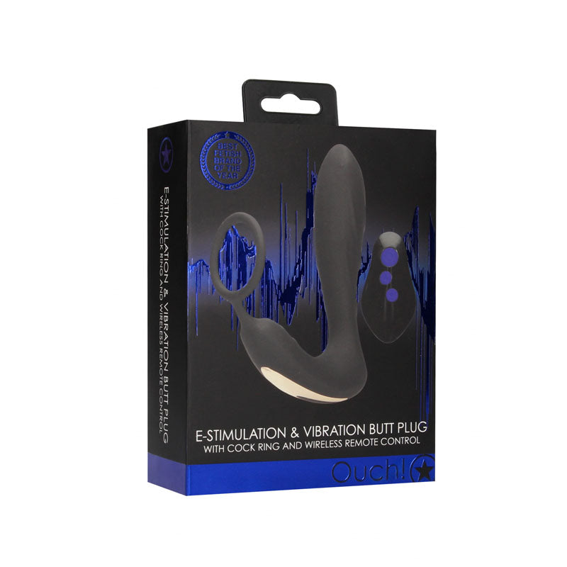 OUCH! E-stim & Vibrating Butt Plug Cock Ring - USB Rechargeable Vibrating Butt Plug & Cock Ring with e-Stim