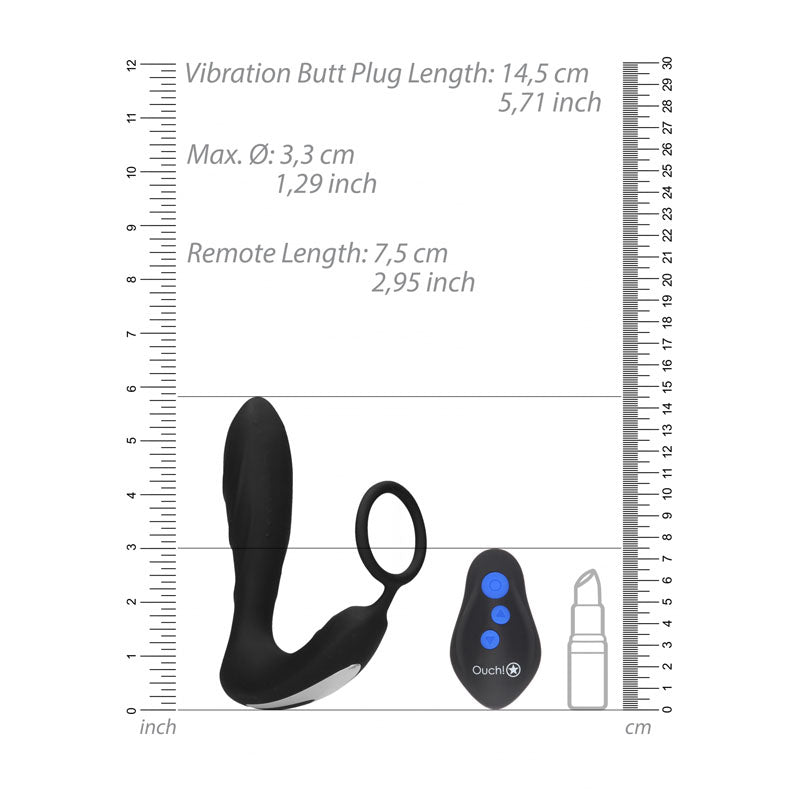 OUCH! E-stim & Vibrating Butt Plug Cock Ring - USB Rechargeable Vibrating Butt Plug & Cock Ring with e-Stim