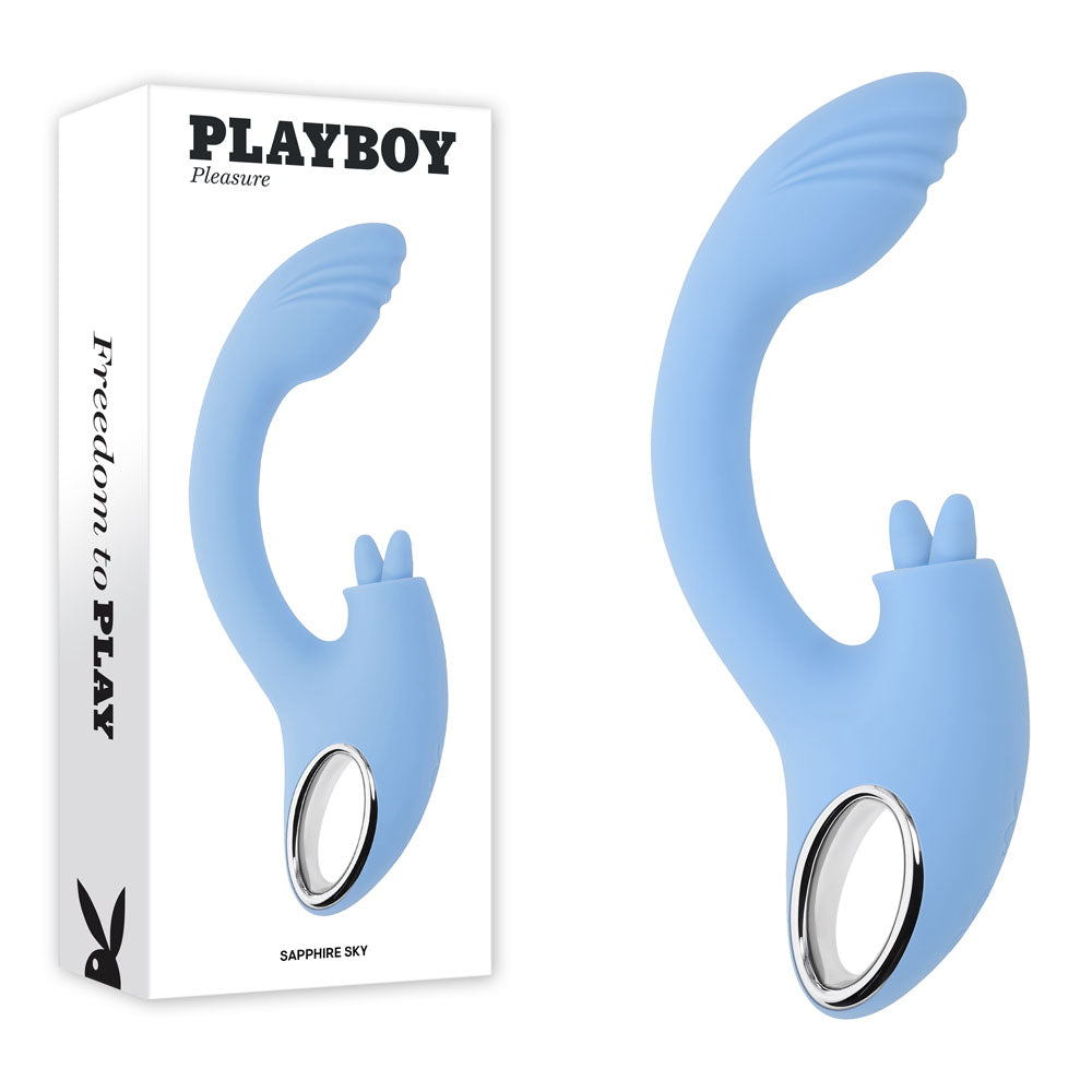 Playboy Pleasure SAPPHIRE SKY - 21.6 cm USB Rechargeable Vibrator with Double Tongue Stimulator