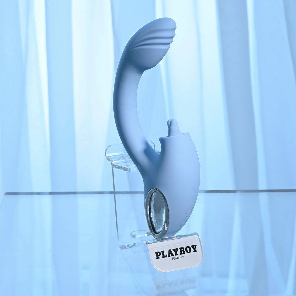 Playboy Pleasure SAPPHIRE SKY - 21.6 cm USB Rechargeable Vibrator with Double Tongue Stimulator