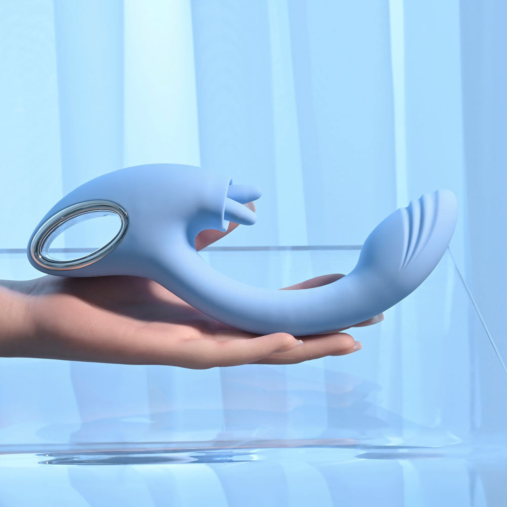 Playboy Pleasure SAPPHIRE SKY - 21.6 cm USB Rechargeable Vibrator with Double Tongue Stimulator
