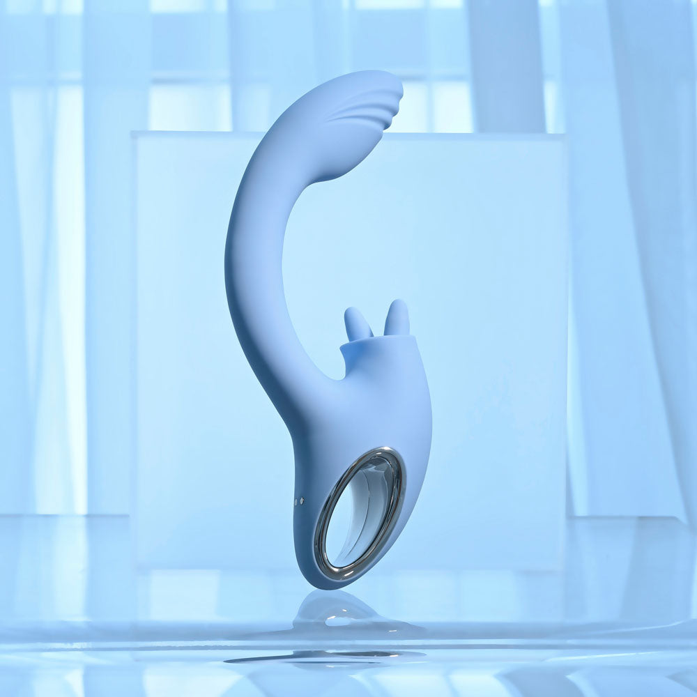 Playboy Pleasure SAPPHIRE SKY - 21.6 cm USB Rechargeable Vibrator with Double Tongue Stimulator