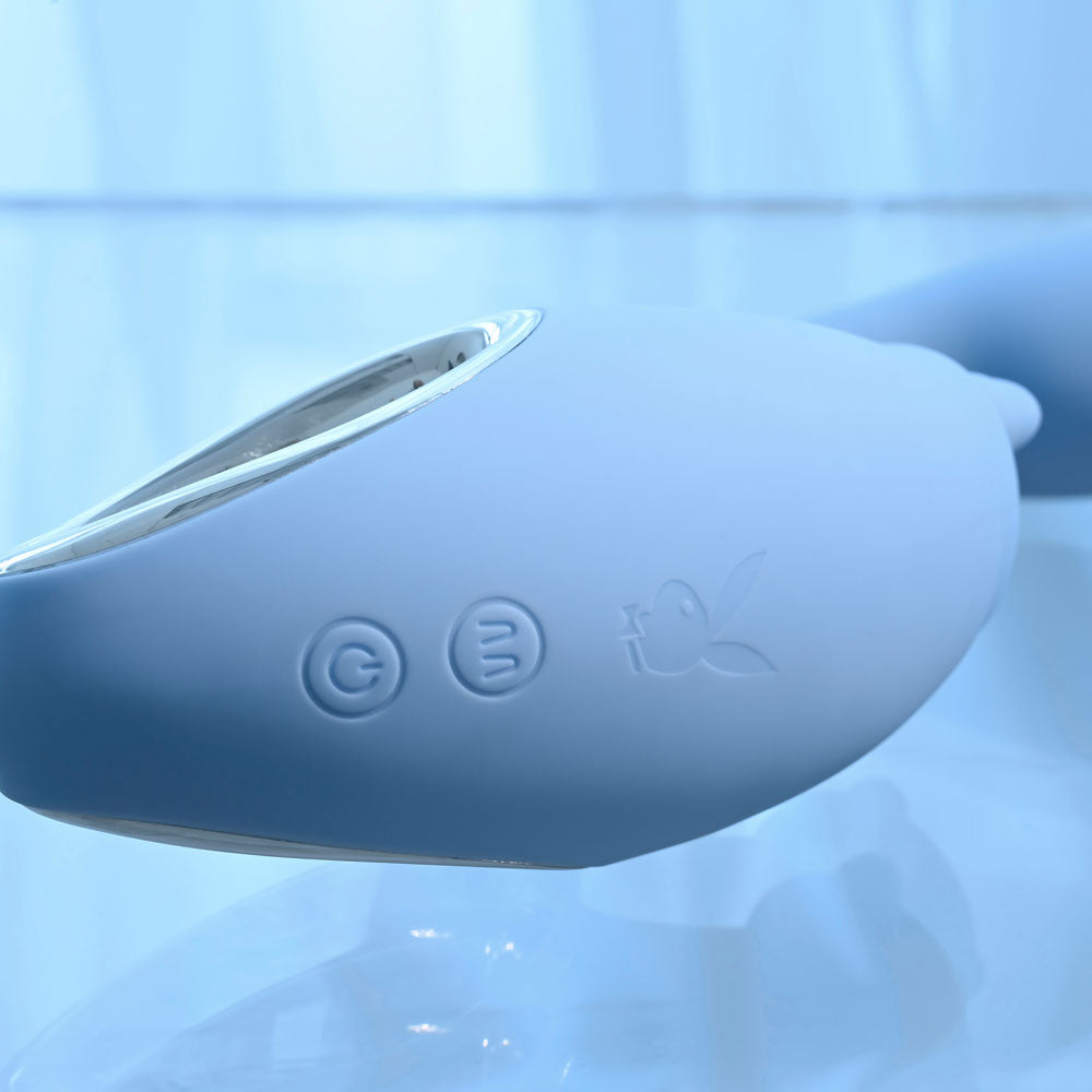 Playboy Pleasure SAPPHIRE SKY - 21.6 cm USB Rechargeable Vibrator with Double Tongue Stimulator