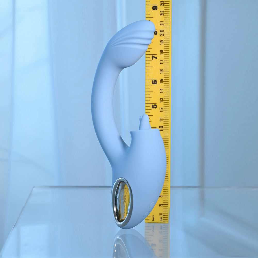 Playboy Pleasure SAPPHIRE SKY - 21.6 cm USB Rechargeable Vibrator with Double Tongue Stimulator