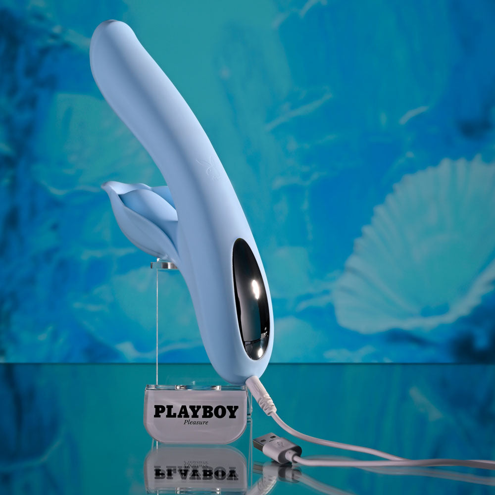 Playboy Pleasure IN BLOOM - 23.5 cm USB Rechargeable Thrusting Tapping & Heating Dual Vibrator