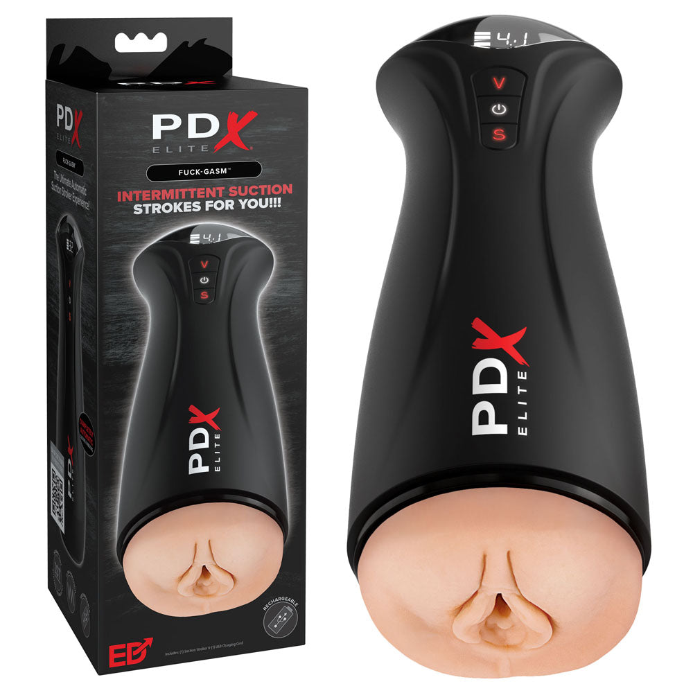 PDX Elite Fuck-Gasm - - USB Rechargeable Sucking & Vibrating Auto Stroker