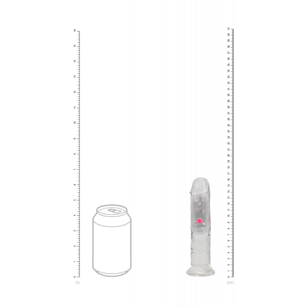 REALROCK 6'' No Balls Wireless Rechargeable LED Vibrating Dong - Clear with LED 16.5 cm USB Rechargeable Vibrating Dong with Remote