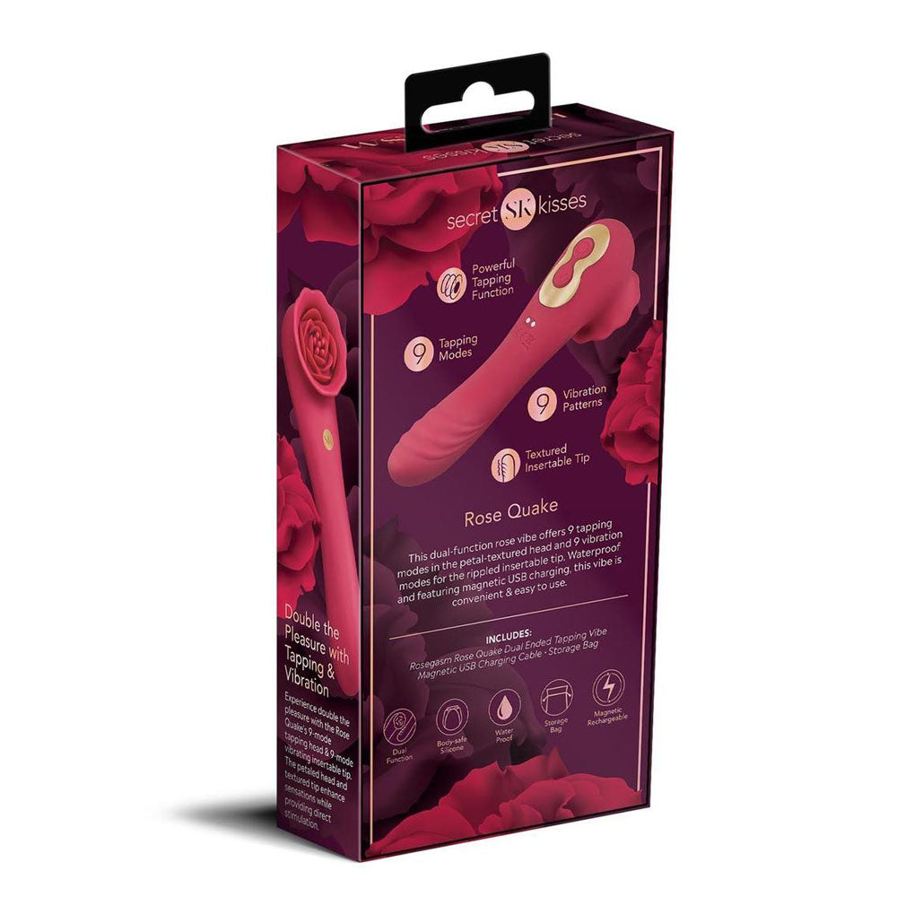 Secret Kisses ROSEGASM ROSE QUAKE - 18.8 cm USB Rechargeable Dual Ended Tapping Vibrator