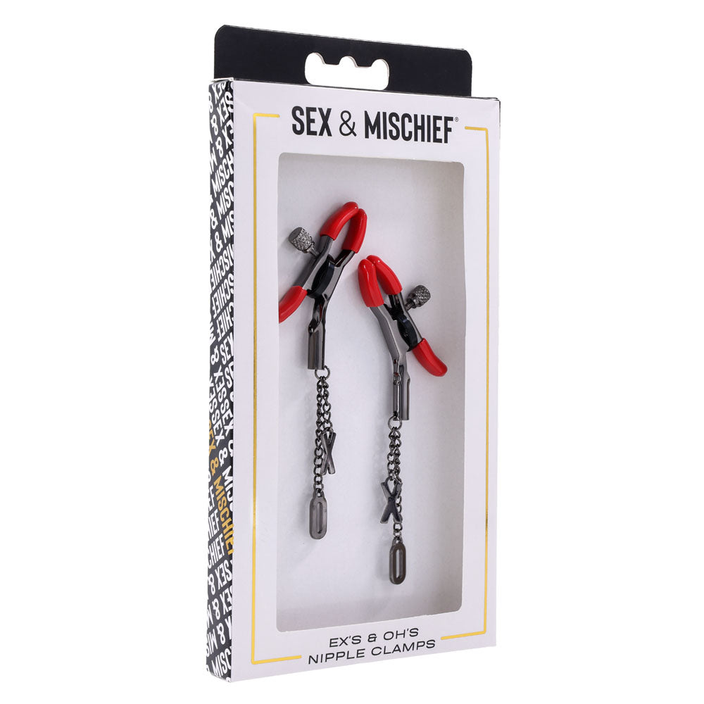 S&M Exs & Ohs Nipple Clamps - Tipped Metal Nipple Clamps - Set of 2