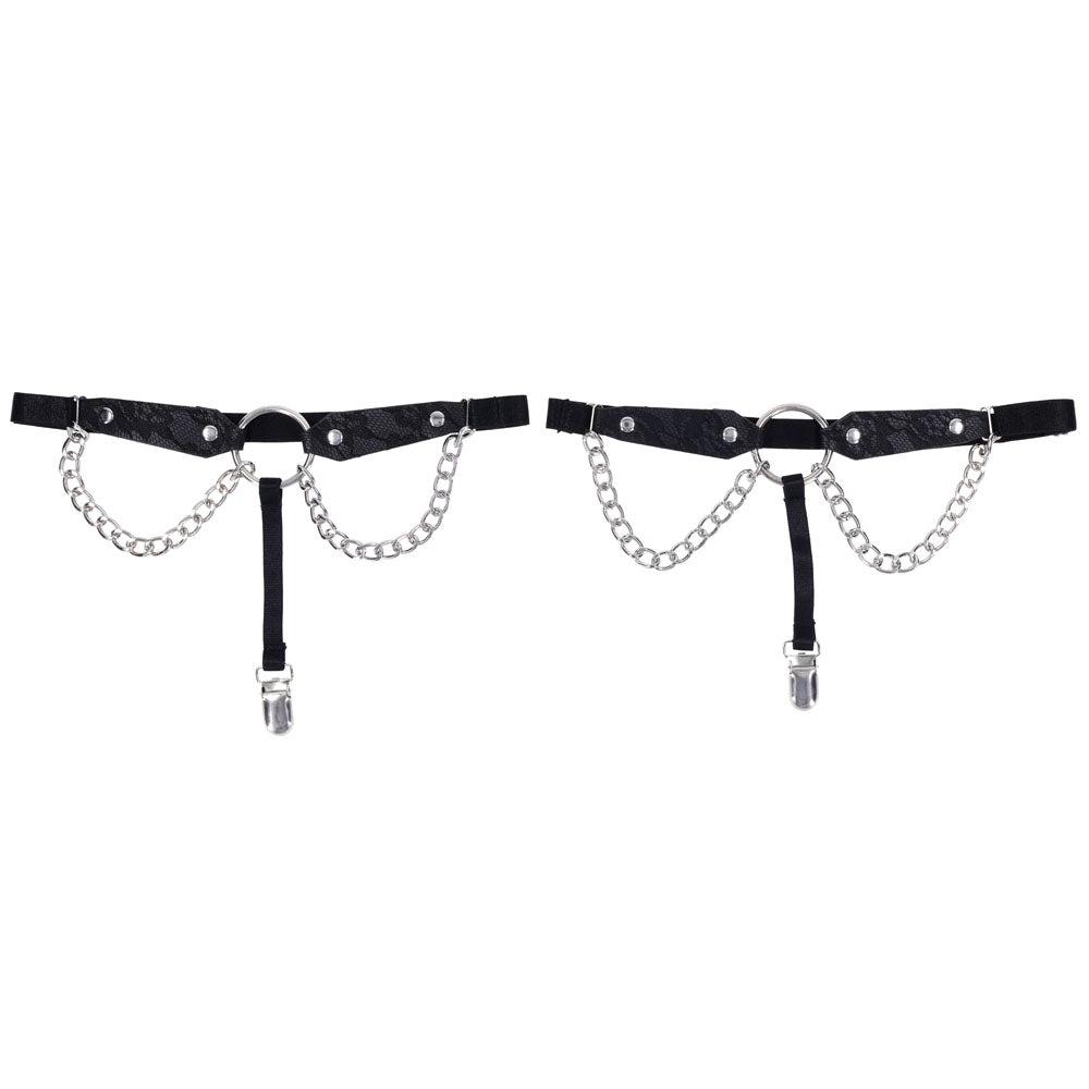 Sex & Mischief Chain Lace Garters - /Metal Garters