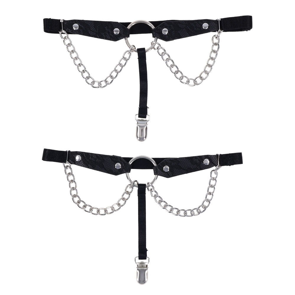 Sex & Mischief Chain Lace Garters - /Metal Garters
