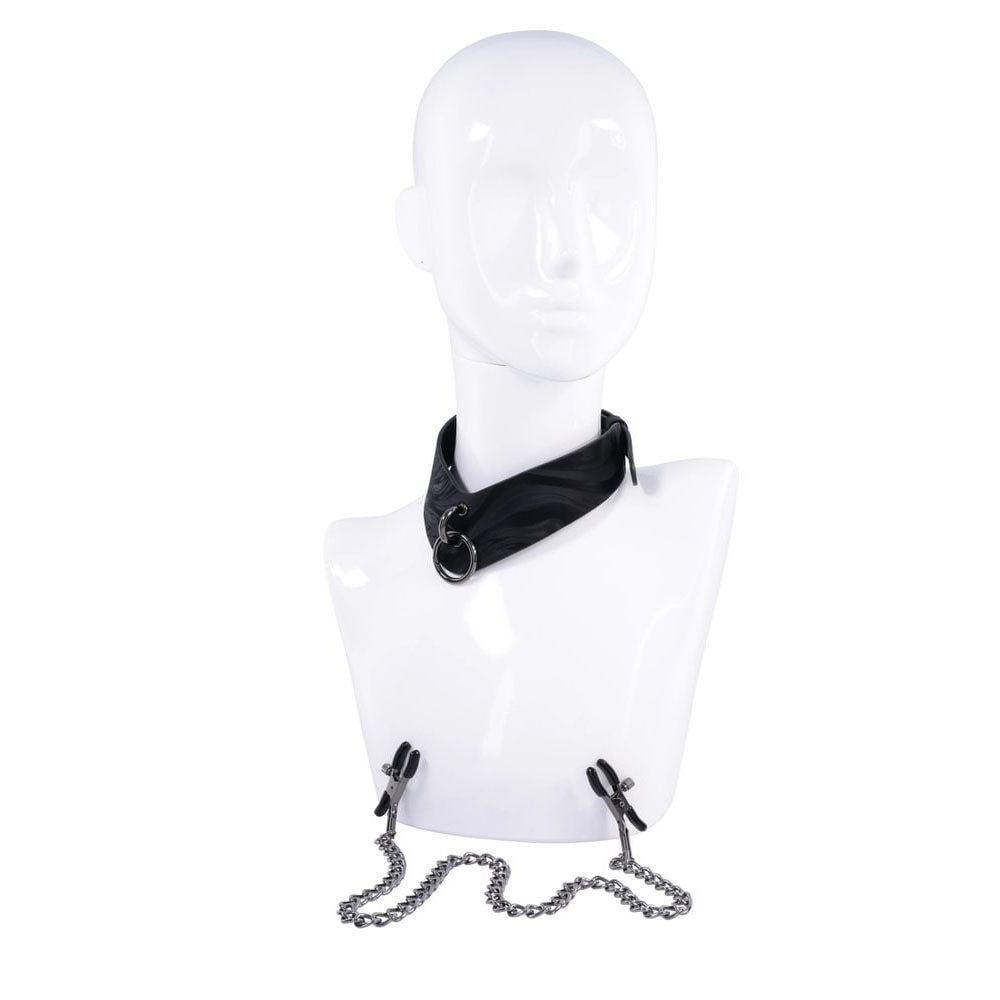 SPORTSHEETS Velvet Noir Collar & Removable Clamps - Neck & Nipple Restraints