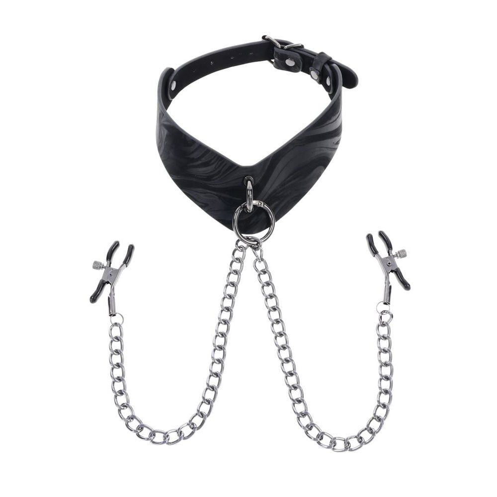 SPORTSHEETS Velvet Noir Collar & Removable Clamps - Neck & Nipple Restraints