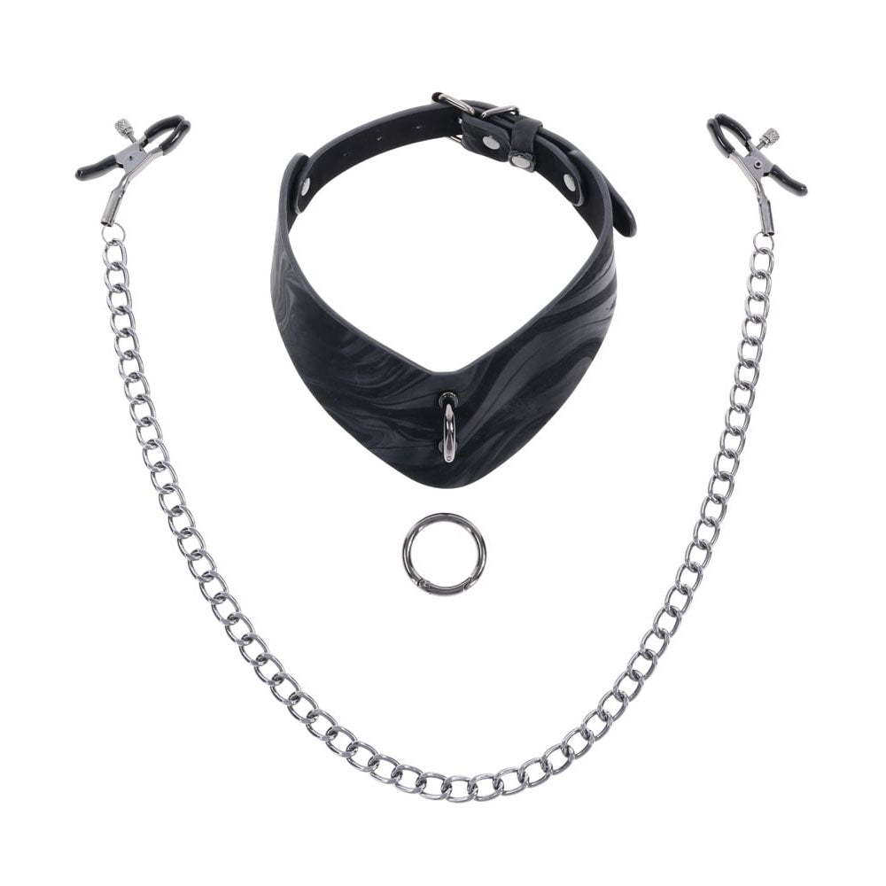 SPORTSHEETS Velvet Noir Collar & Removable Clamps - Neck & Nipple Restraints