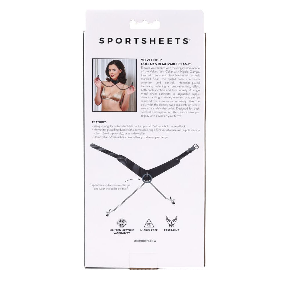 SPORTSHEETS Velvet Noir Collar & Removable Clamps - Neck & Nipple Restraints