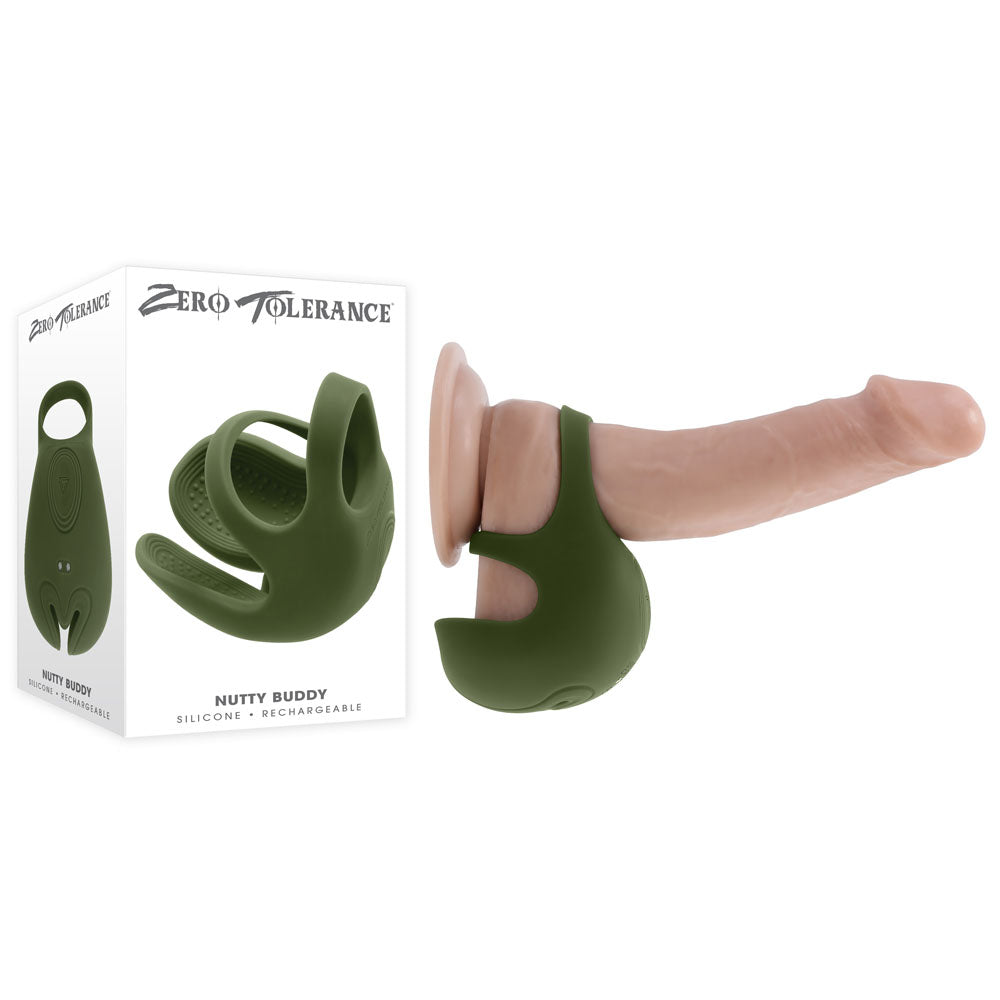 Zero Tolerance NUTTY BUDDY - Olive USB Rechargeable Vibrating Cock & Balls Ring