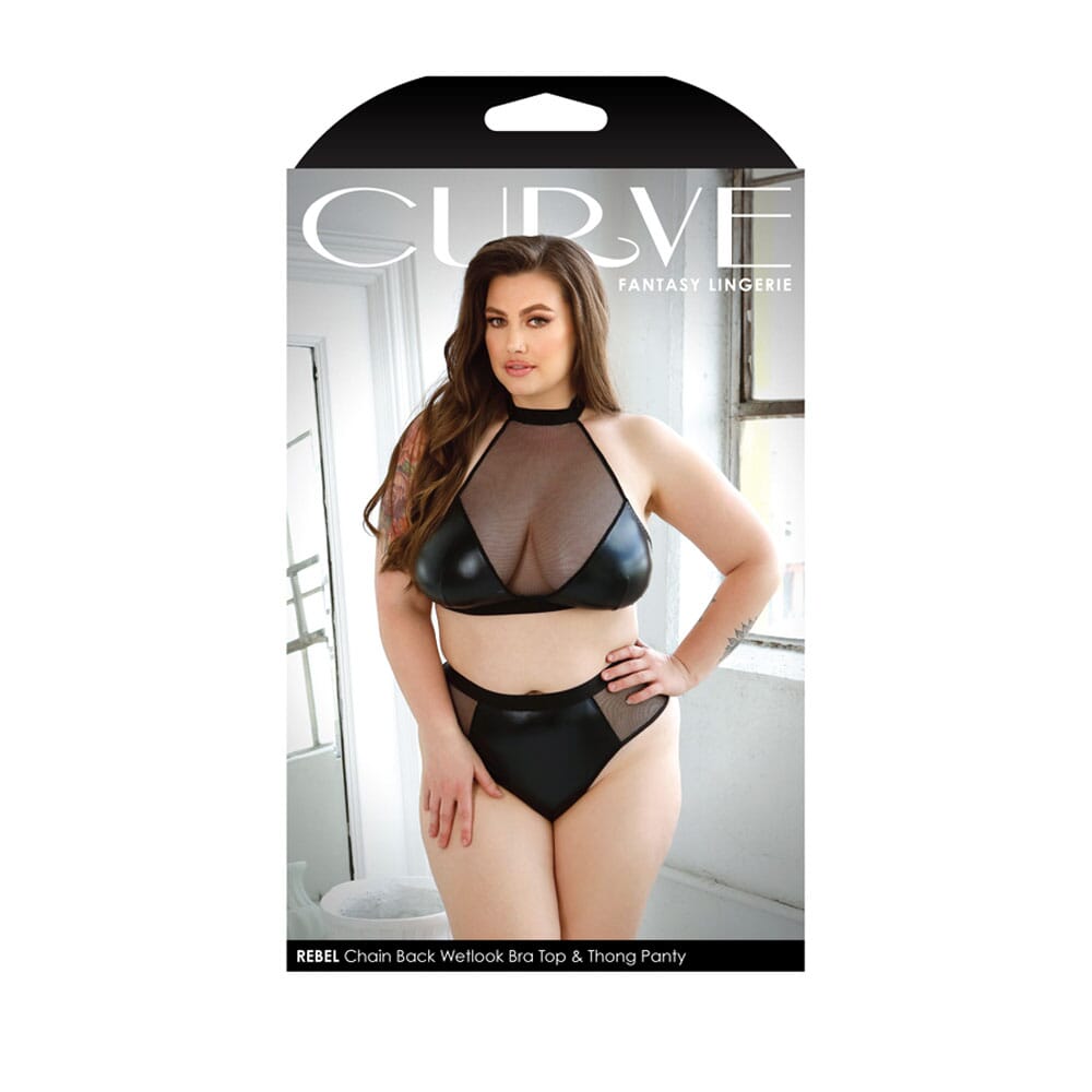 CURVE REBEL Chain Back Wetlook Bra Top & Thong Panty